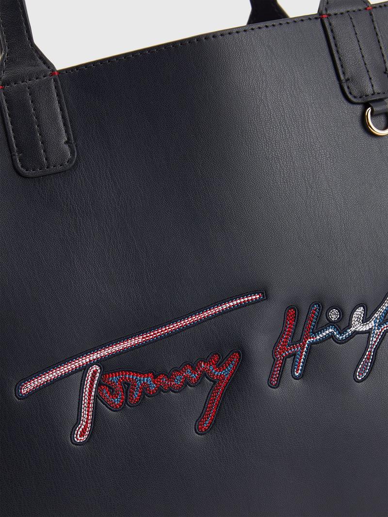 Női Tommy Hilfiger Tommy Signature Tote Táska Fekete | HU 647HAP